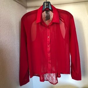 Gorgeous Hi Low Red Button Up Lace Back - Must see